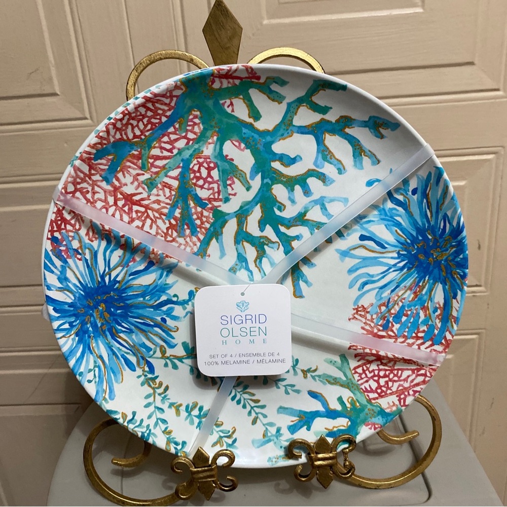 Brand New Sigrid Olsen Set Of Dinner 3 Plates 11”Corals Pattern.